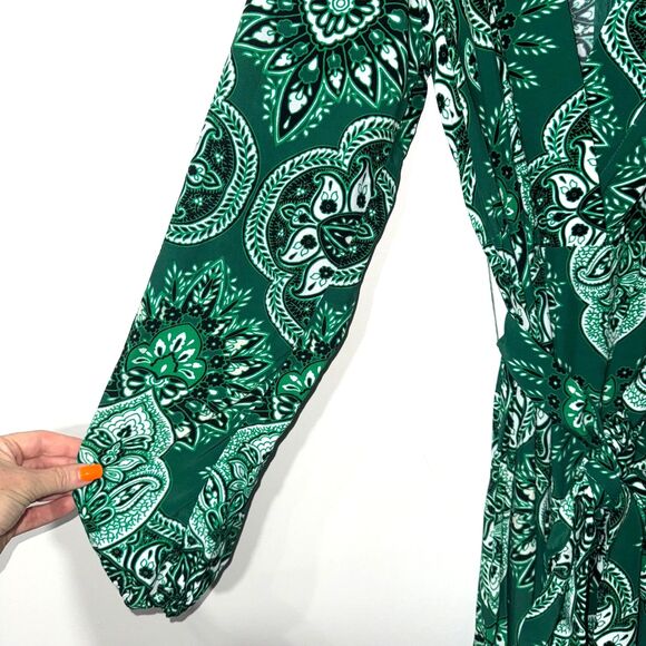 Karen Millen Petite Paisley Printed Morocain Woven Jumpsuit - Green 8 - Picture 6 of 12